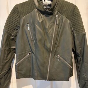 Kensie Olive Green Faux Jacket with suede accents